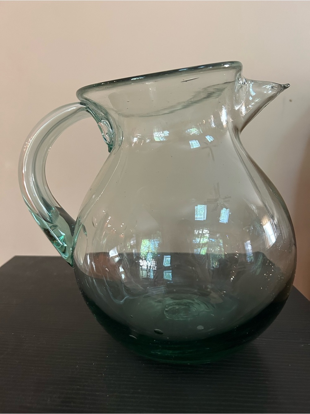 Crate & Barrel Clear Bubble Art Glass Pitcher Jug 9” - Picture 4 of 5
